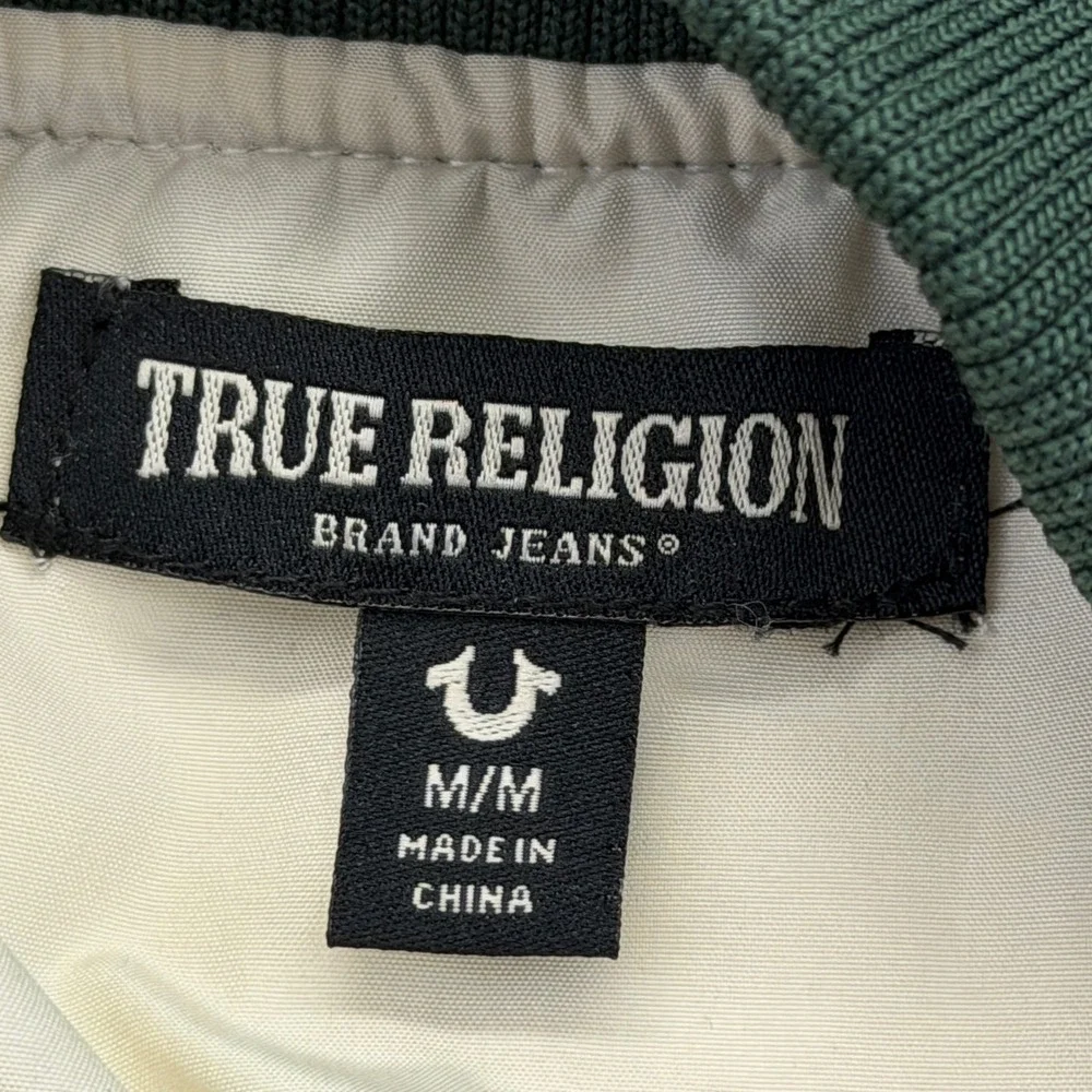 True Religion size M Medium Fleece Utility Bomber Jacket Winter White/Green.